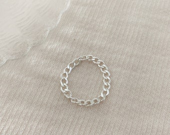 Silver Curb Chain Ring, 925 Sterling Silver Chain Stacker Ring, Dainty Link Chain Ring, Stacking Ring, Thin Ring, Gifts for Her