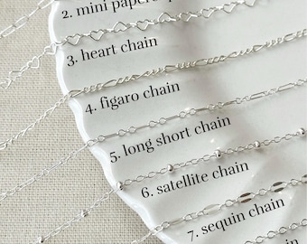 Dainty 925 Sterling Silver Chain Necklace: Heart Chain Necklace, Paperclip Chain Necklace, Sequin Chain Necklace, Figaro Chain Necklace