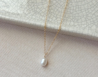 Naszyjnik z pojedynczą perłą wypełnioną 14-karatowym złotem, naszyjnik z pereł słodkowodnych, owalny naszyjnik z pereł, naszyjnik z pereł solo, biżuteria ślubna