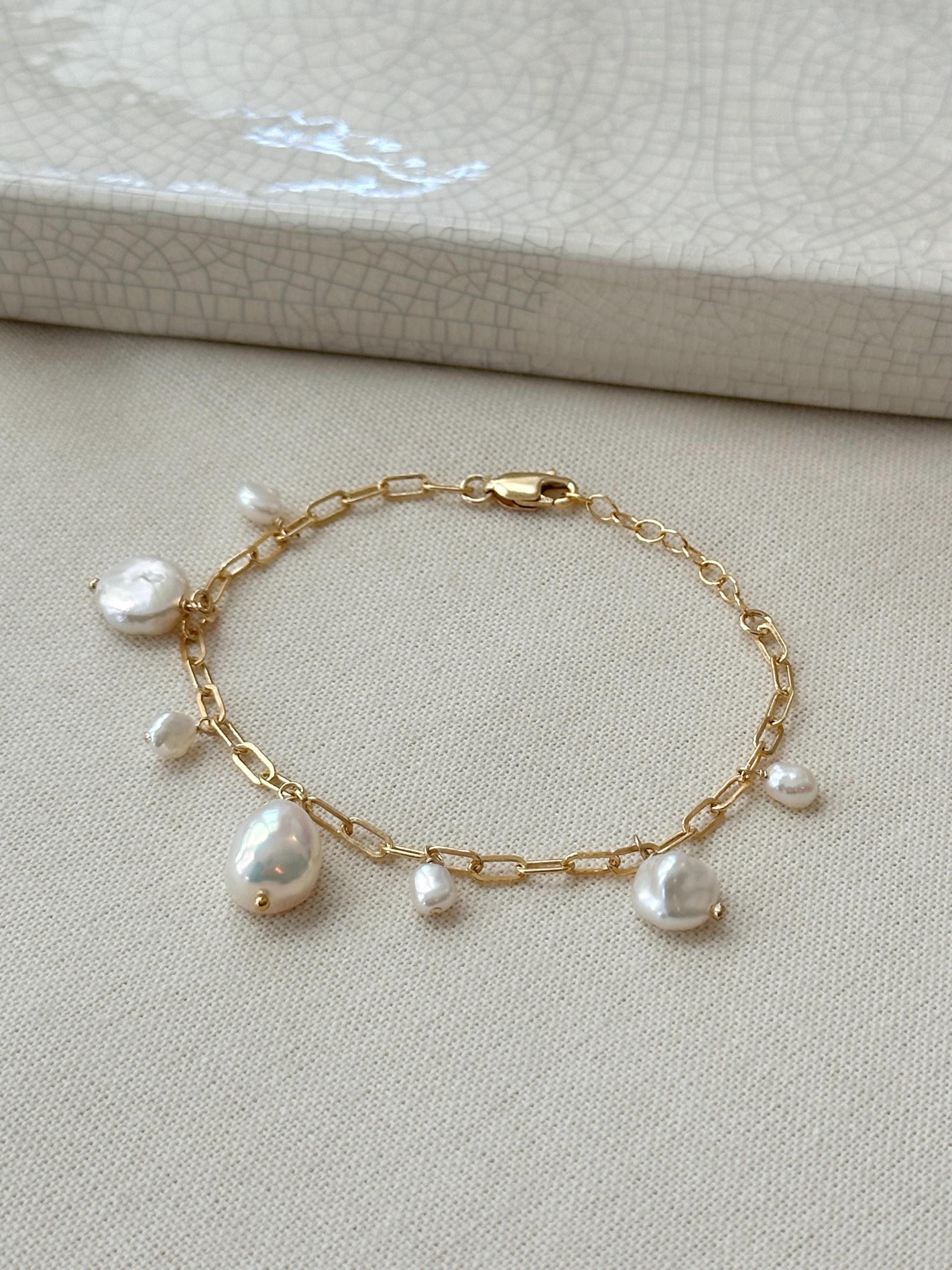 Bracciale A Catena Con Perle E Graffetta – Gioiello Donna Boho Vintage – Bracciale Mano In Lega Con Perle Barocche – Chiusura OT - 4