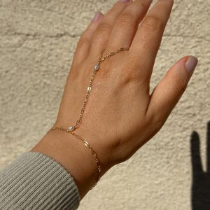 14K Gold Filled Pearl Hand Chain Bracelet: Sequin Hand Jewelry