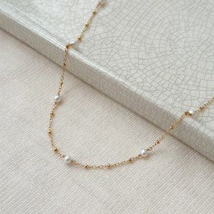 Pearl Chain Necklace, 14K Gold Filled Dainty Pearl Necklace, Freshwater Pearl Necklace, Wedding Jewelry, Gifts for Women, Bride Neckace