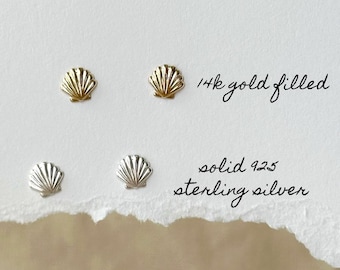 Small Seashell Earrings, 14K Gold Filled Seashell Earrings, Minimalist Stud Earrings, Scallop Earrings, Tiny Stud Earrings, Gifts for Her