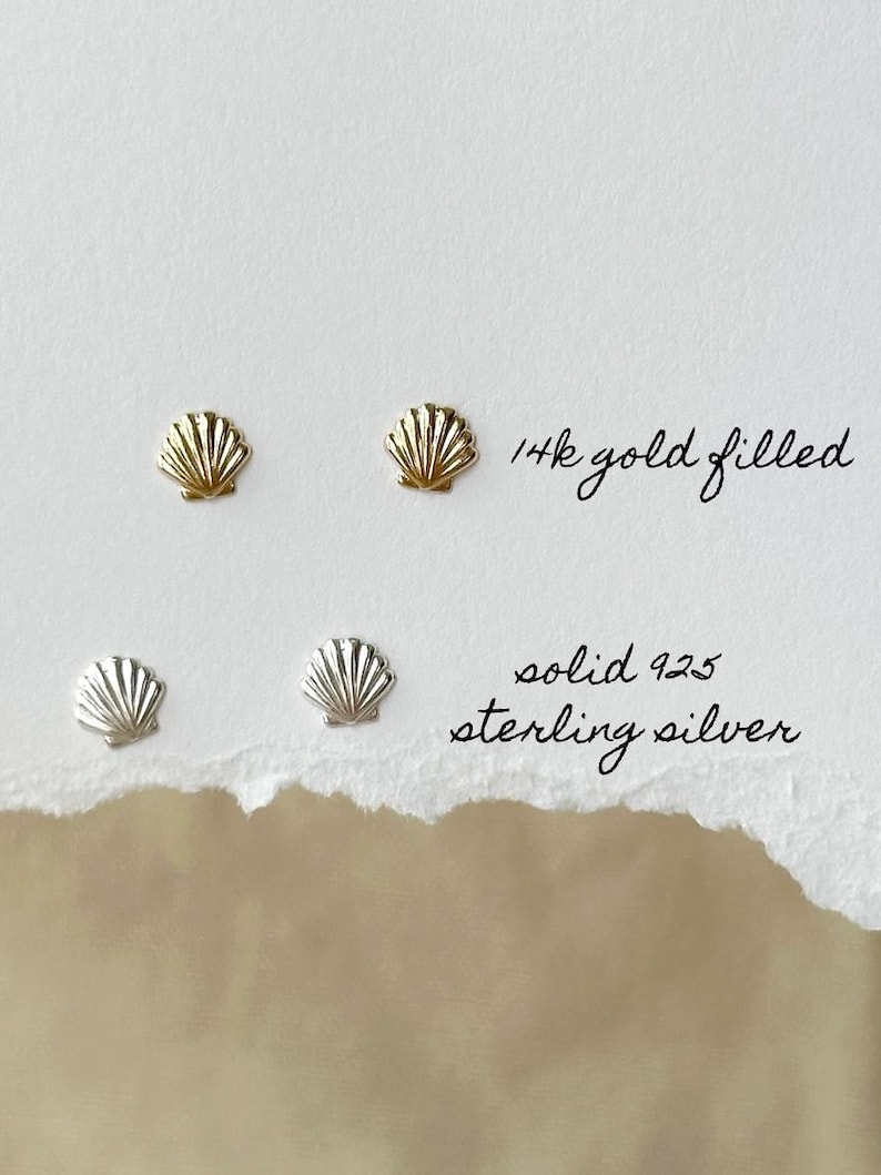 Small Seashell Earrings, 14K Gold Filled Seashell Earrings, Minimalist Stud Earrings, Scallop Earrings, Tiny Stud Earrings, Gifts for Her image 1