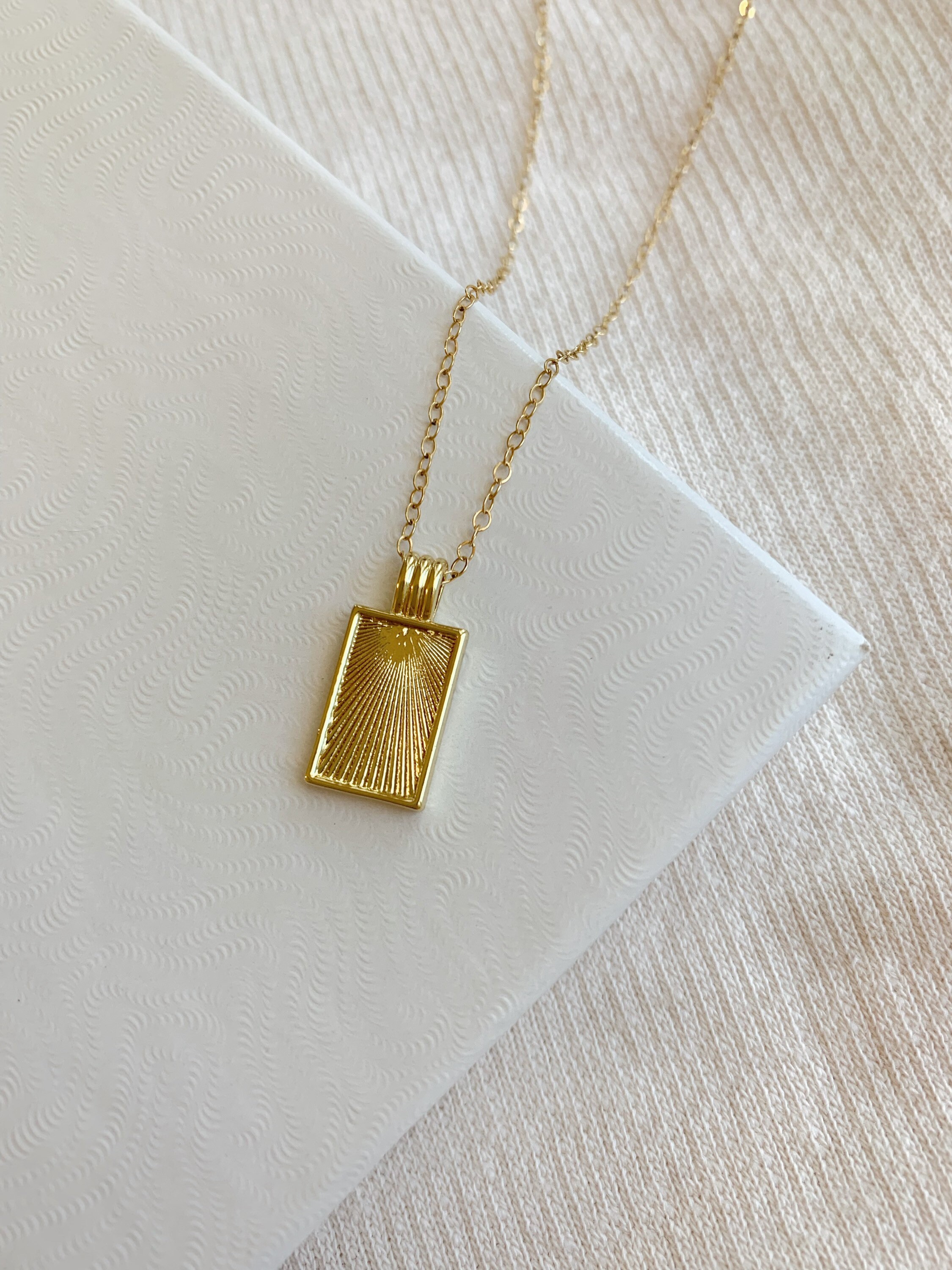 Gold Rectangle Tag Necklace 14k Gold 