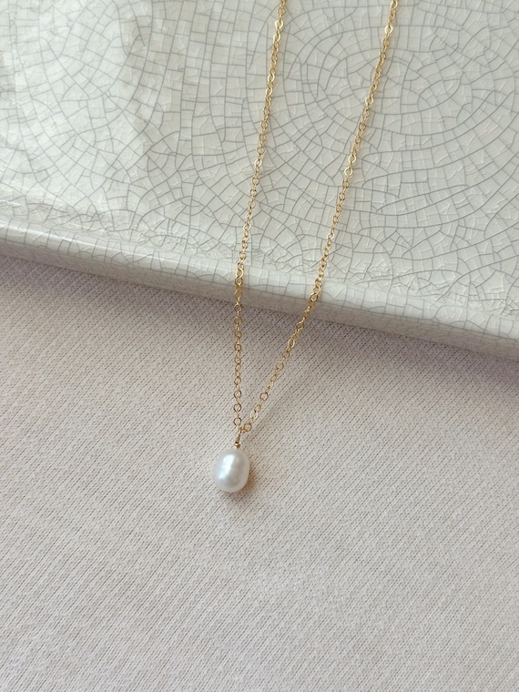 14K Gold Filled Single Pearl Necklace, Freshwater Pearl Necklace