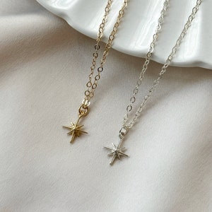 Nördliche Stern Halskette, 14K Gold Filled oder 925 Sterling Starburst Halskette, Zarte Halskette, Minimalistische Stern Halskette, Geschenke für Tochter