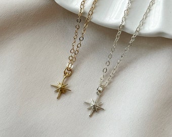 Northern Star Necklace, 14K Gold Filled or 925 Sterling Starburst Necklace, Delicate  Necklace, Minimalist Star Necklace, Gifts for Daughter