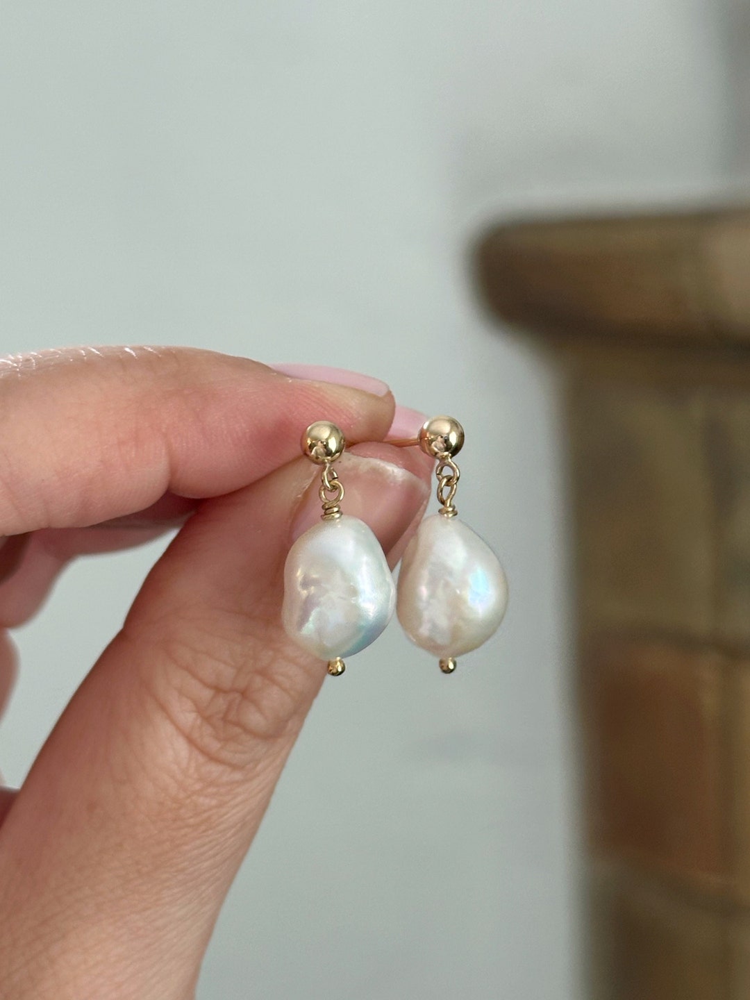 Large Pearl Drop Earrings, 14K Gold Filled Baroque Pearl Stud Earrings — free download