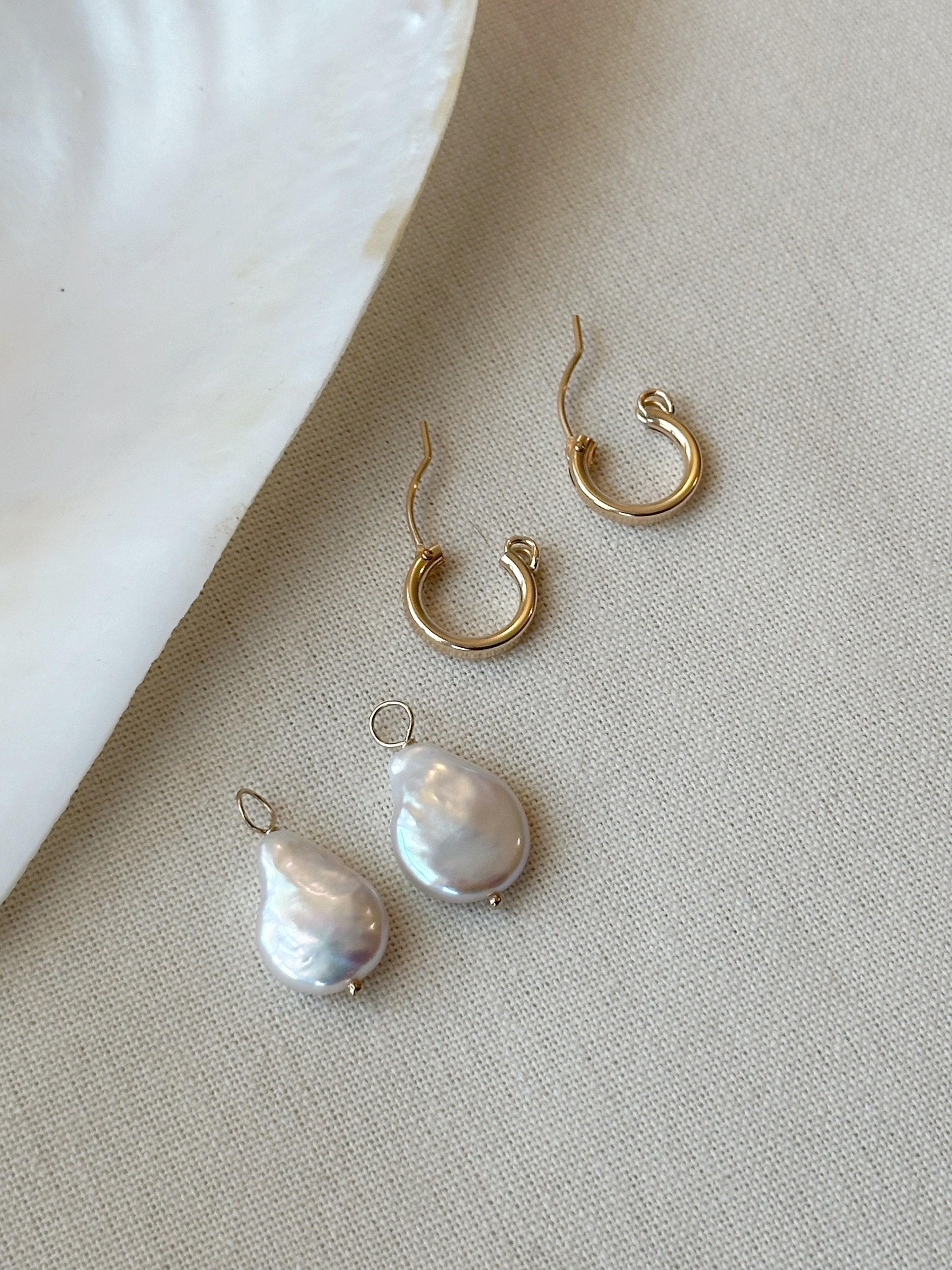 Boucles D'oreilles Créoles Superposées Or 14 Carats - Argent Massif, Diamants Et Perles - Neuf étiqueté