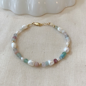 Pearl and Mixed Gemstone Bracelet, 14K Gold Filled Multicolor