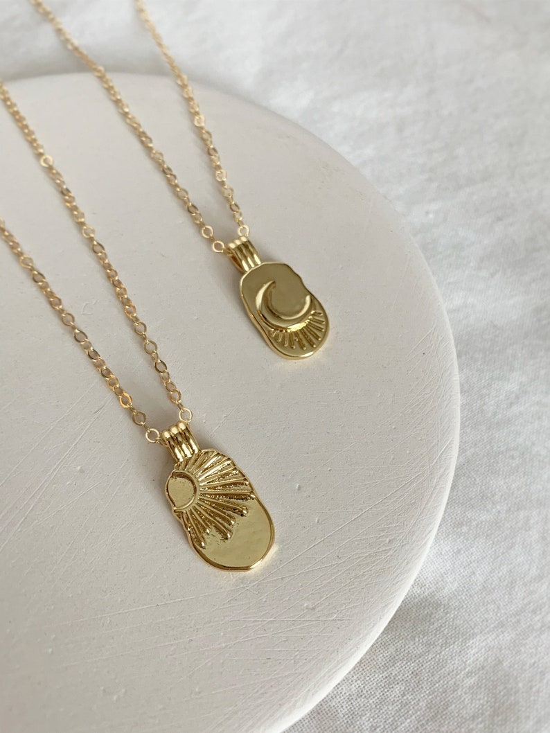 14K Gold Moon Pendant Necklace, Gold Filled Moon Necklace, Modern Necklace, Gold Tag Necklace, Celestial Necklace, Birthday Gifts for Her image 4