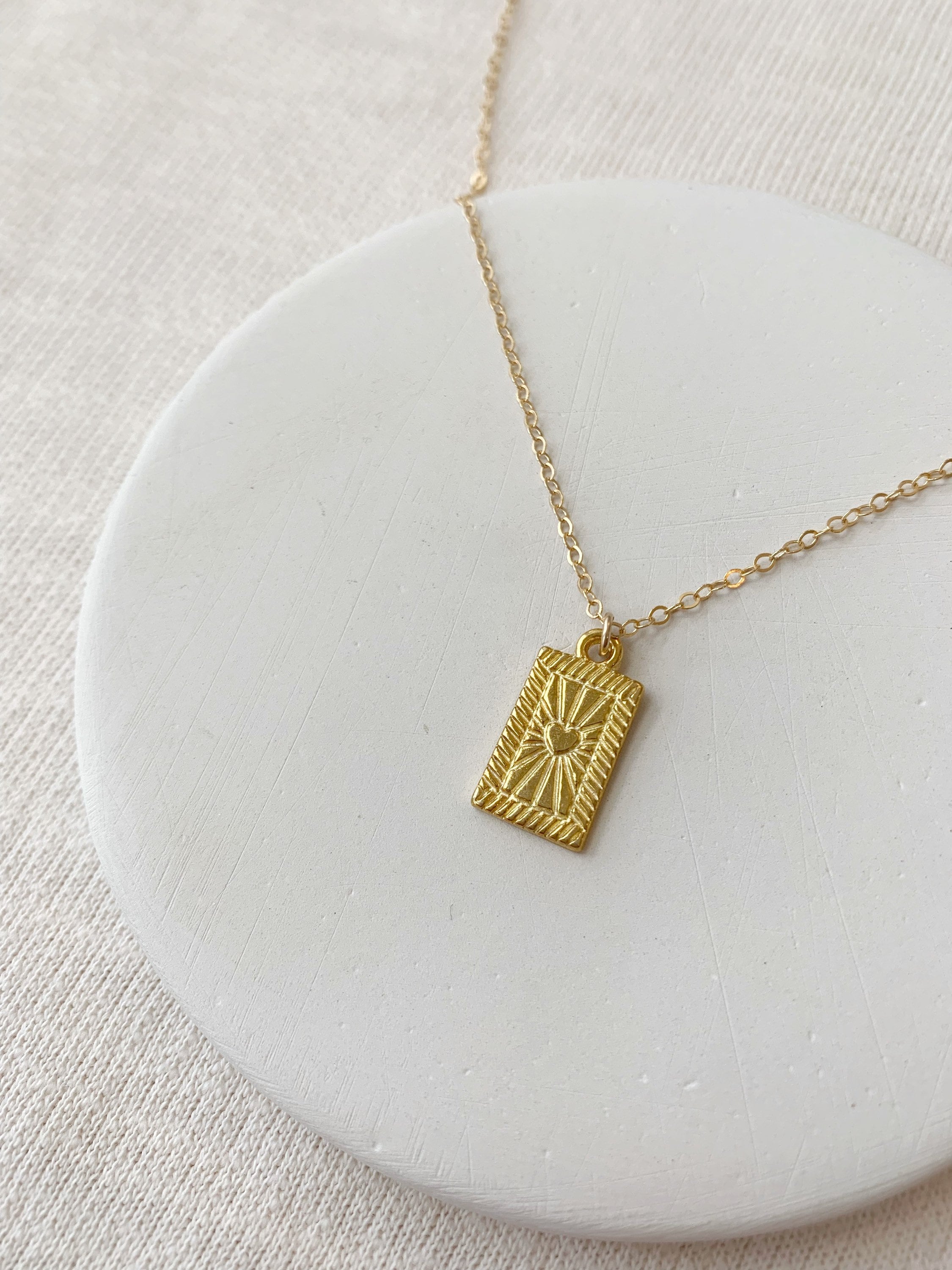 Heart Rectangle Necklace 14K Gold Filled Square Pendant Necklace
