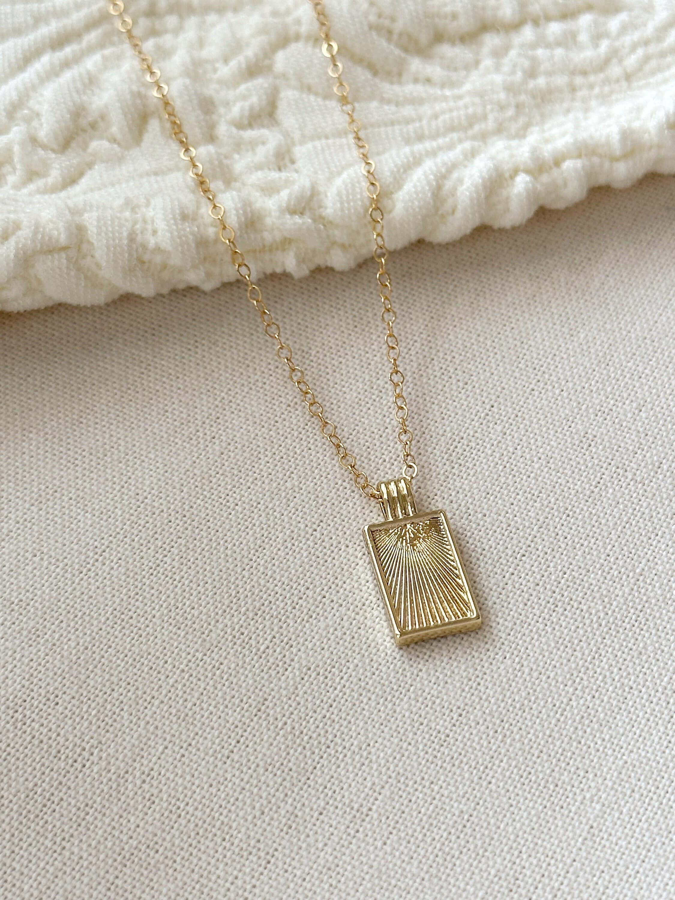 Rectangle Pendant Necklace 14K Gold Filled Geometric Necklace Sunburst Necklace Minimalist Necklace Medallion Necklace Minimalist Gifts