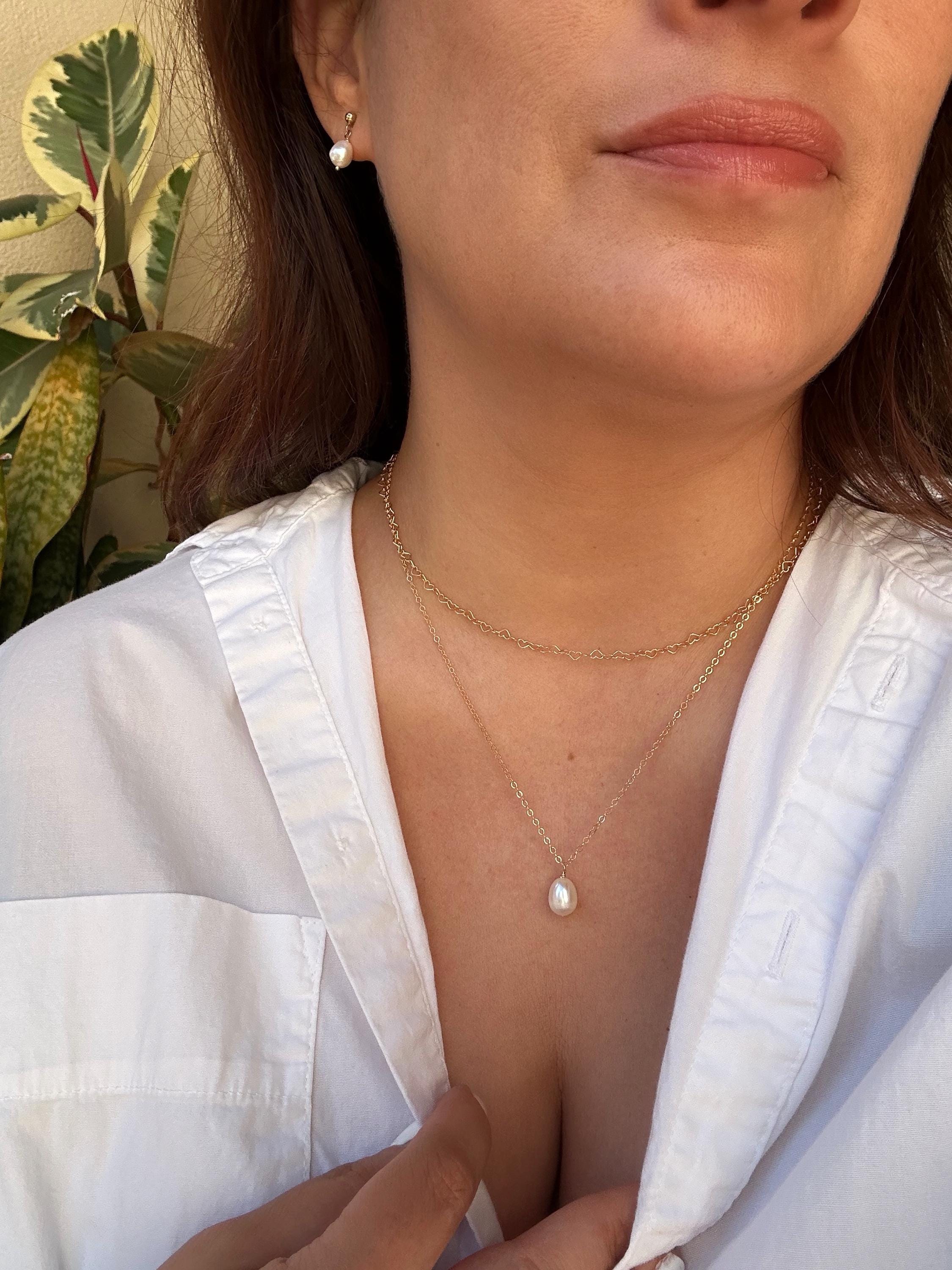 14K Gold Filled Single Pearl Necklace, Freshwater Pearl