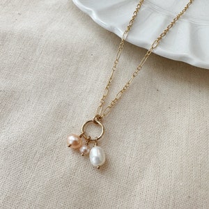 Mixed Pearl Necklace, Multi Pearl Necklace, Dainty 14K Gold Filled ...