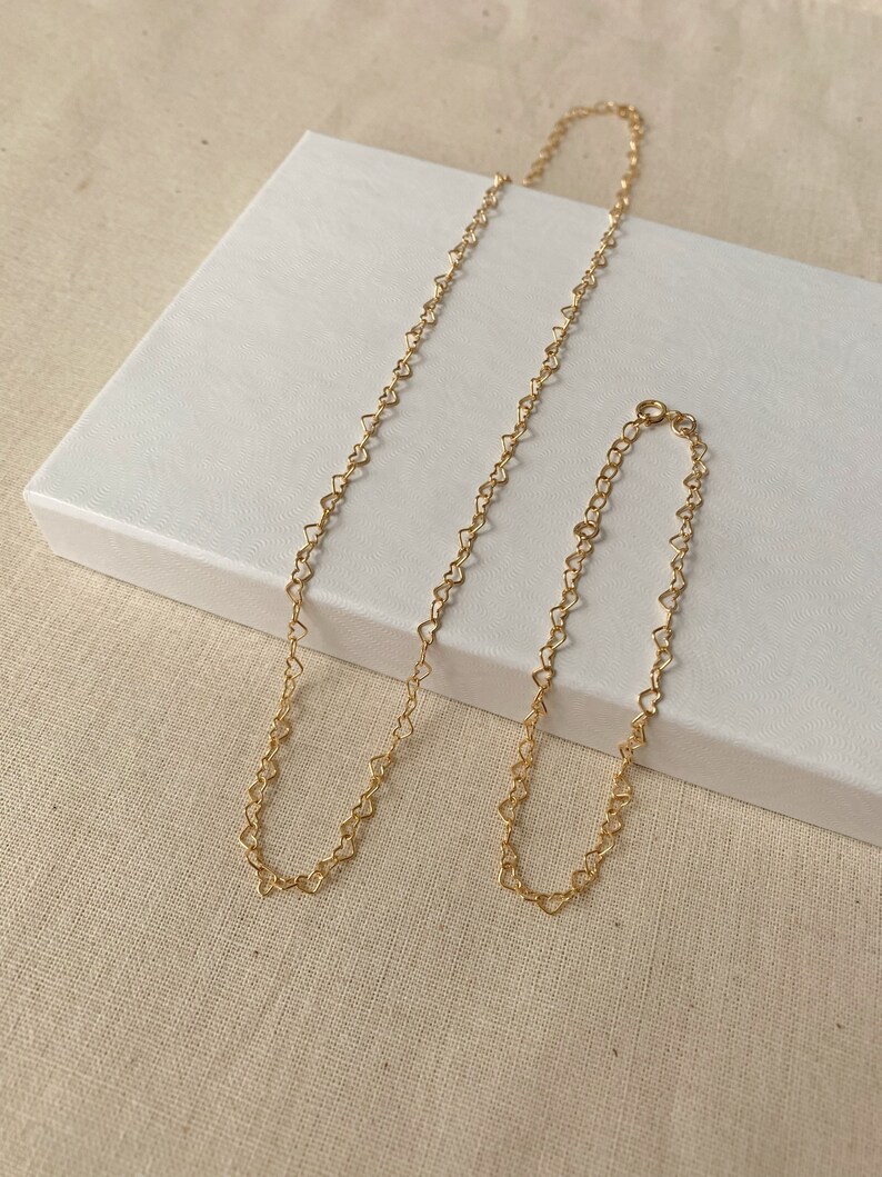 14K Gold Heart Chain Bracelet Gold Filled Heart Bracelet Etsy