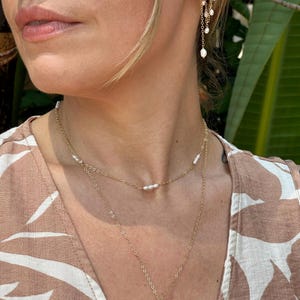 Tiny Pearl Necklace, 14KT Gold Filled or Silver Choker Necklace, Delicate Pearl Necklace, Minimalist Pearl Chain Necklace, Gifts for Wife