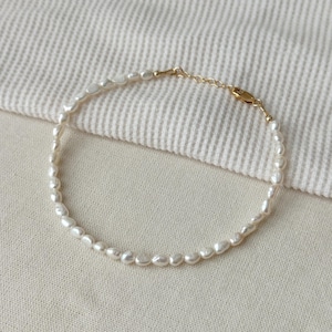 Freshwater Pearl Ankle Bracelet, Beaded 14K Gold Filled Anklet, Rice Pearl Ankle Bracelet, Dainty Anklet, Summer Jewelry, Gifts for Her