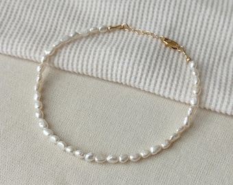 Freshwater Pearl Ankle Bracelet, Beaded 14K Gold Filled Anklet, Rice Pearl Ankle Bracelet, Dainty Anklet, Summer Jewelry, Gifts for Her