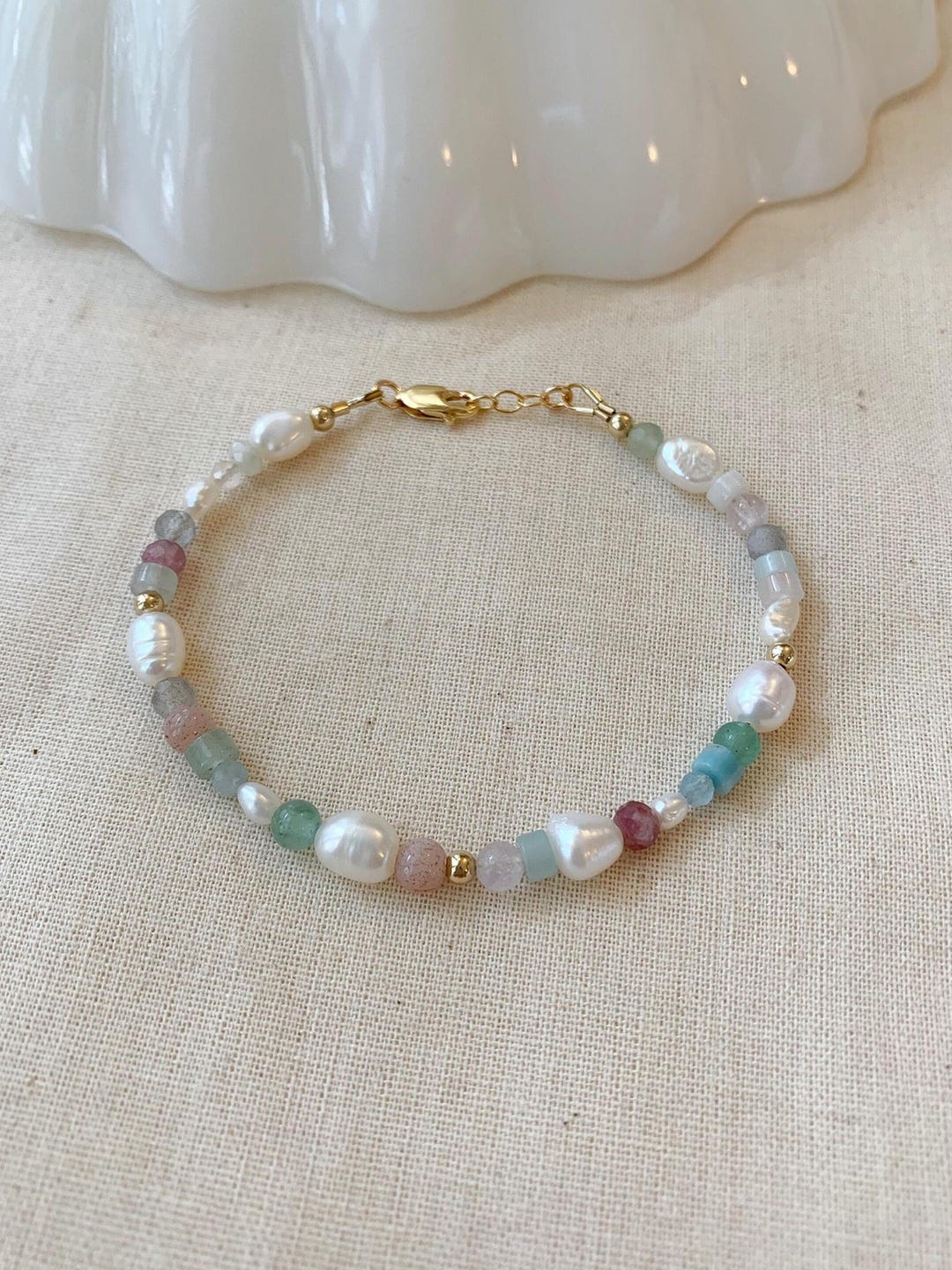 Pastel Rainbow Gemstone Bracelet In 18k Gold Vermeil main image 0