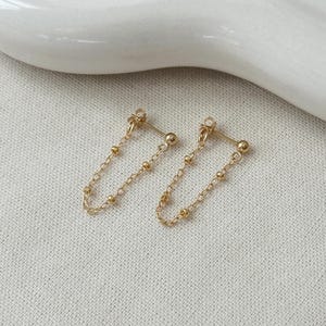 Dangly Chain Stud Earrings, 14K Gold Filled Chain Earrings, Dainty Gold Earrings, Simple Stud Earrings, Minimalist Earrings for Women