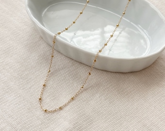 Beaded 14K Gold Filled Chain Necklace, Satellite Necklace, Minimalist Gold Chain Necklace, Dainty Gold Layering Necklace, Womens Necklace