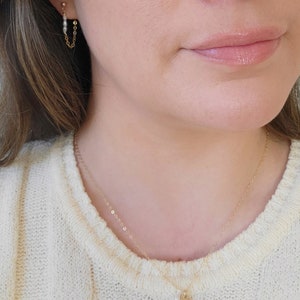 Custom initial necklace and tiny pearl chain earrings in 14K Gold Filled