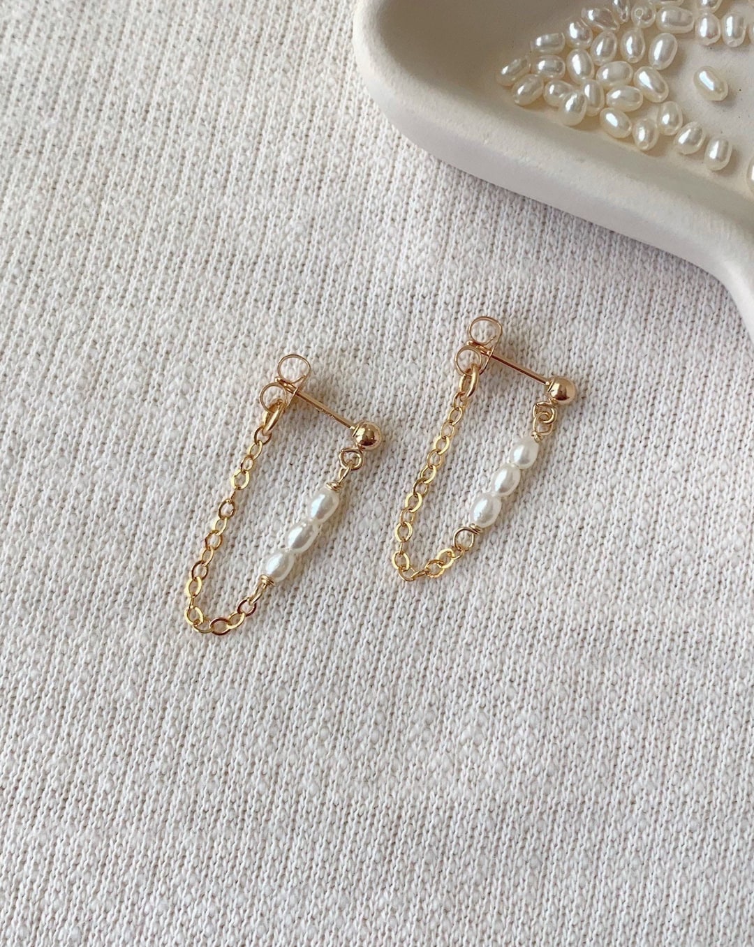 18K Pearl Chain Earrings