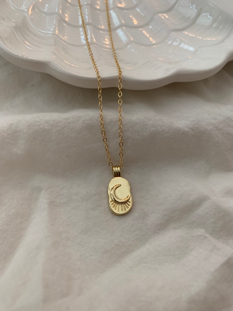 14K Gold Moon Pendant Necklace Gold Filled Moon Necklace Etsy