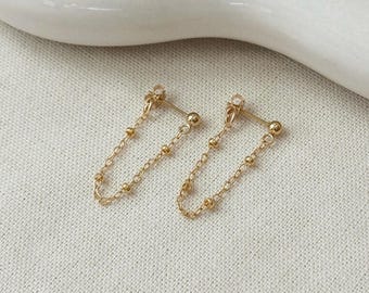 Dangly Chain Stud Earrings, 14K Gold Filled Chain Earrings, Dainty Gold Earrings, Simple Stud Earrings, Minimalist Earrings for Women