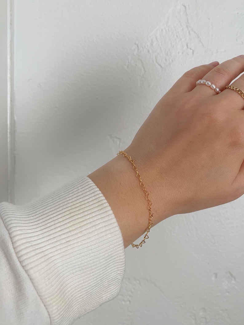 14K Gold Heart Chain Bracelet Gold Filled Heart Bracelet Etsy