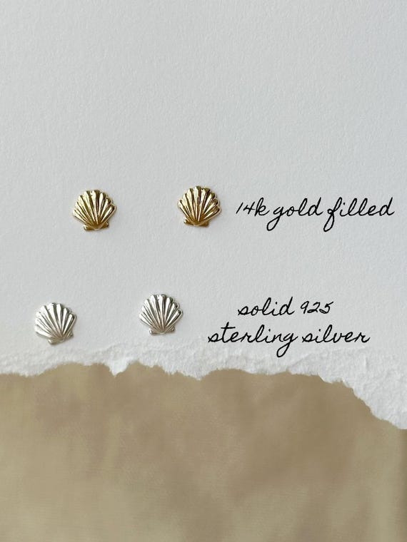 Small Seashell Earrings, 14K Gold Filled Seashell Earrings, Minimalist Stud Earrings, Scallop Earrings, Tiny Stud Earrings, Gifts for Her