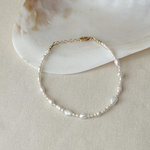 Freshwater Pearl Anklet, 14K Gold Filled Mixed Pearls Anklet, Beaded Pearl Anklet, Dainty Pearl Ankle Jewelry, Bridal Anklet, Gifts for Her