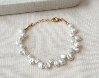 Keishi Pearl Bracelet, 14k Gold Filled Pearl Bracelet, Irregular Pearl Bracelet, Natural Pearl Wedding Bracelet, Gifts for Mom