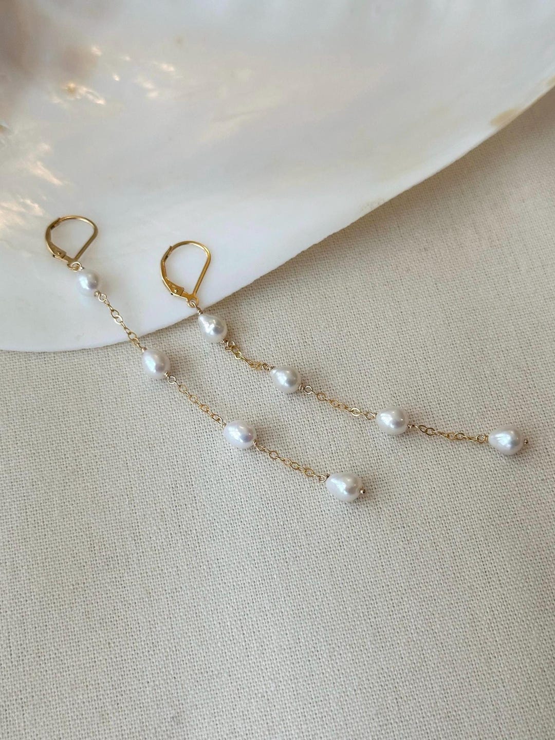 Long Pearl Earrings, 14kt Gold Filled Pearl Drop Earrings, Elegant — free download