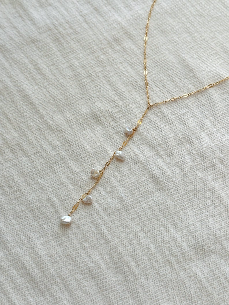 Pearl Lariat Necklace, 14K Gold Filled Pearl Drop Necklace, Bridal ...