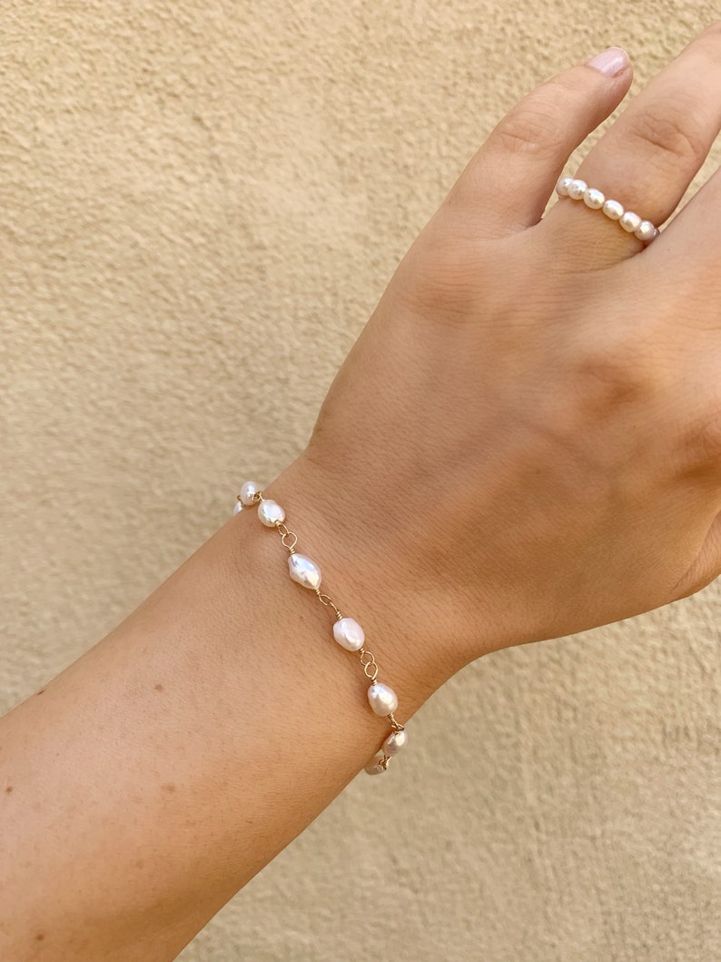 14K Gold Filled Pearl Bracelet, Dainty Natural Pearl Bracelet, Delicate Bridal Bracelet, Wedding Bracelet, Isla Freshwater Pearl Bracelet image 2