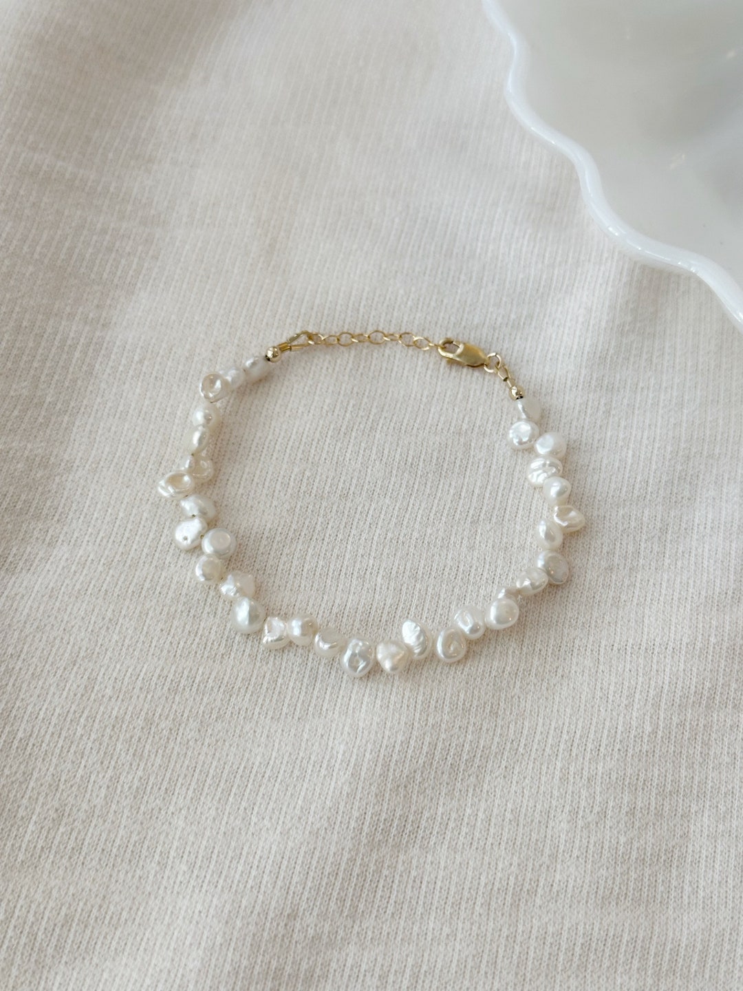 Irregular Pearl Bracelet, 14K Gold Filled Pearl Bracelet, Keishi Pearl ...