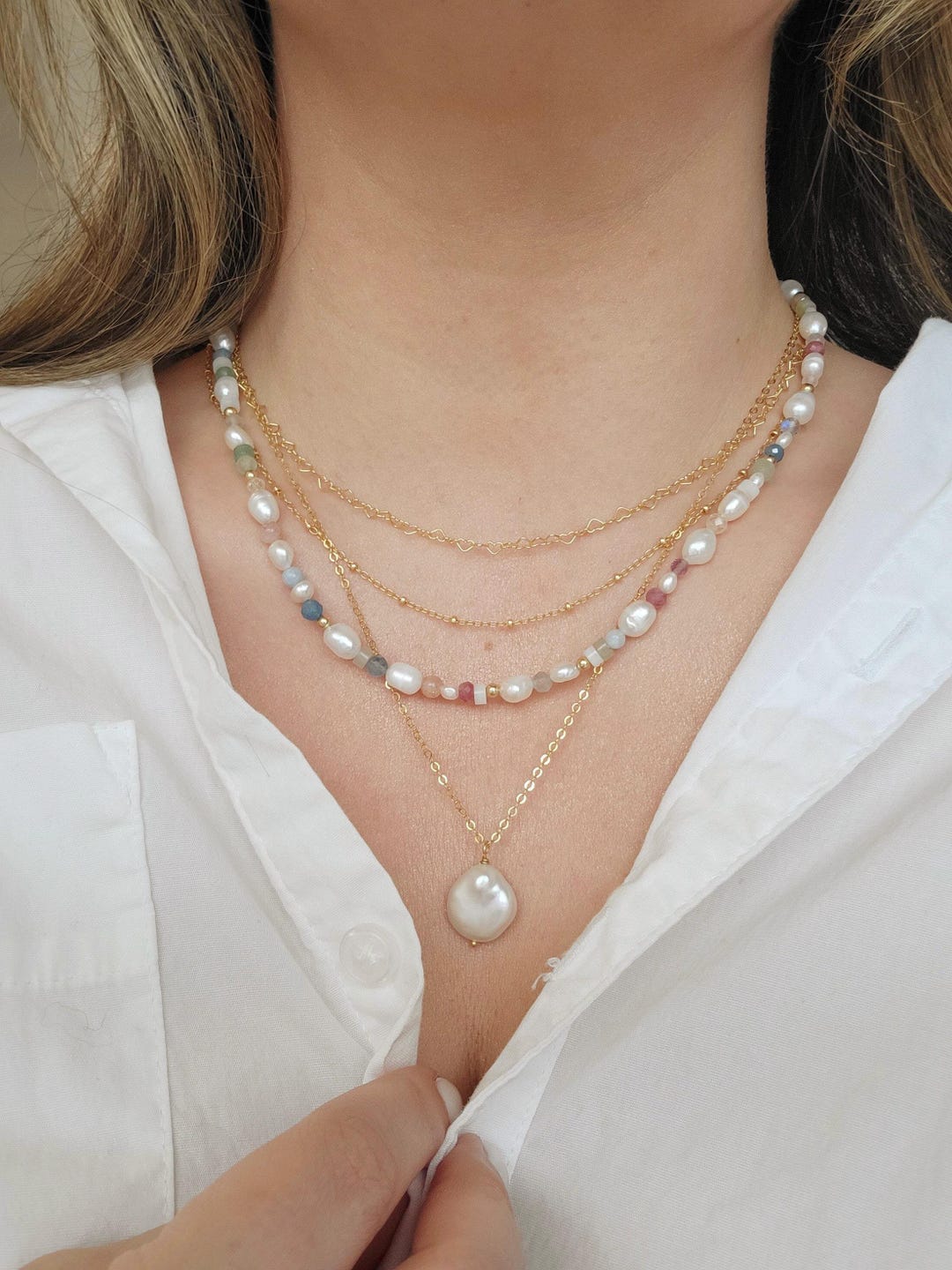 正規品・関税込み◆HEI◆GEMSTONE MIX PEARL NECKLACE 48