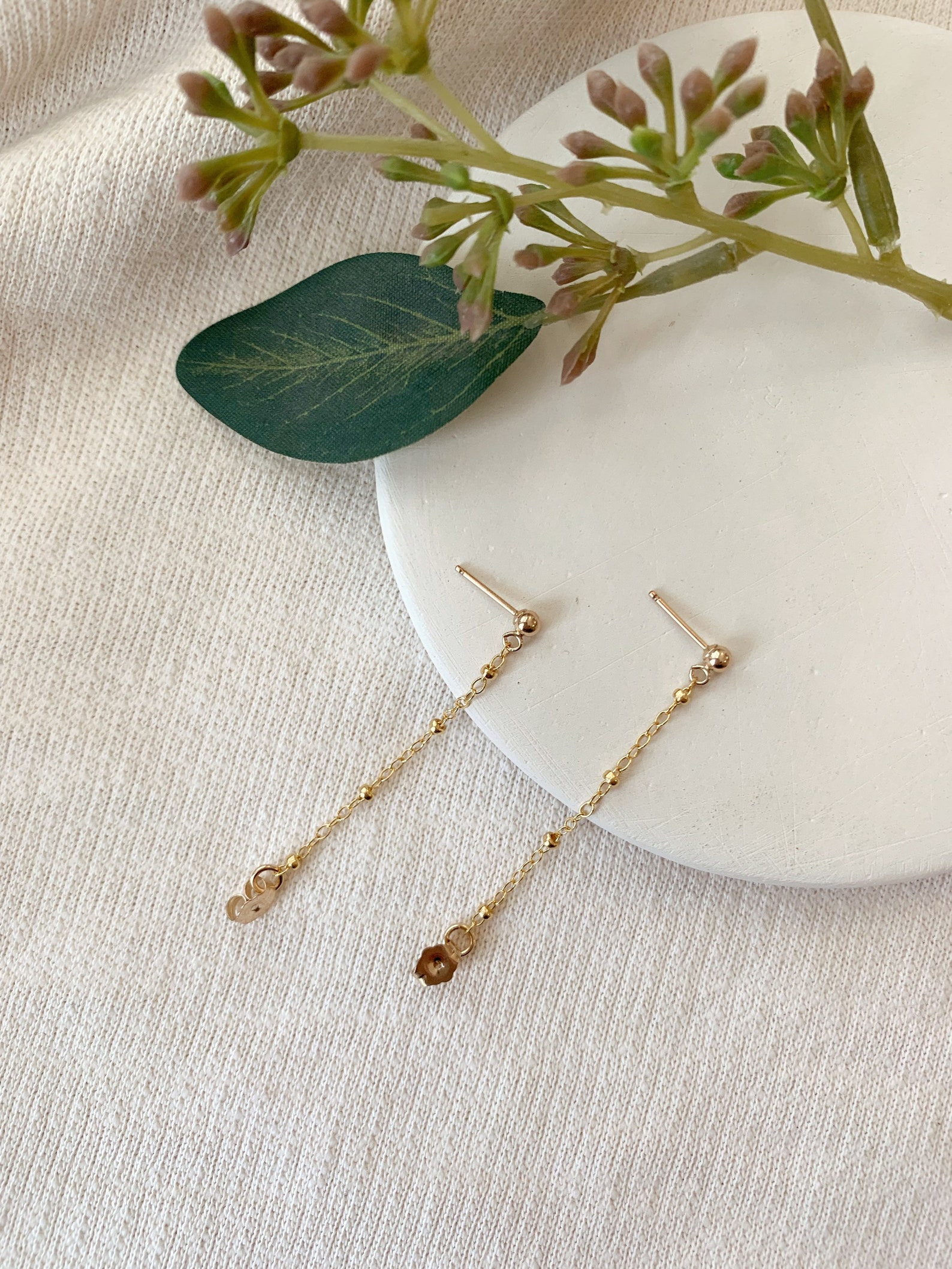 KELMALL Double Piercing Earrings For Two Holes, 14K Gold Chain Stud Earrings For Women: Dainty Small Hypoallergenic Cubic Zirconia Dangle Earrings Fashion Jewelry
