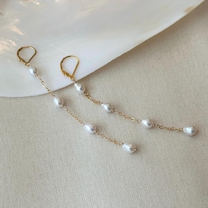 Long Baroque Pearl Earrings, 14kt Gold Filled Pearl Drop Earrings, Elegant Wedding Earrings, Dangly Bridal Earrings, Gifts for Her
