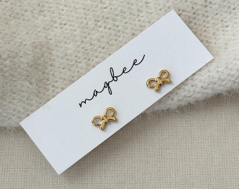 18K Gold Bow Stud Earrings, Ribbon Earrings, Gifts for Her, Waterproof Earrings, Hypoallergenic Earrings
