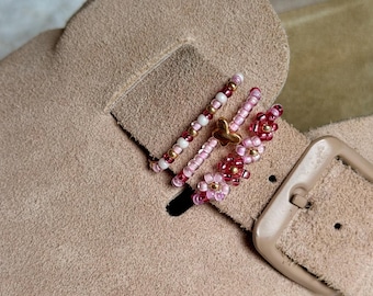 3er Set handgemachte Schuh Charms echt vergoldet für Birkenstock Boston & Clogs aus Schmuckperlen individualisierbar