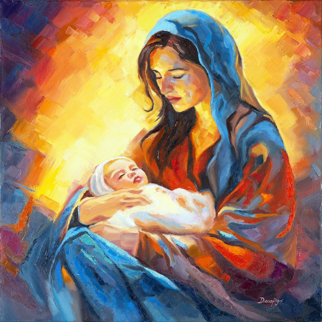 Nativity Scene Painting Catholic Canvas Print From Original Art of