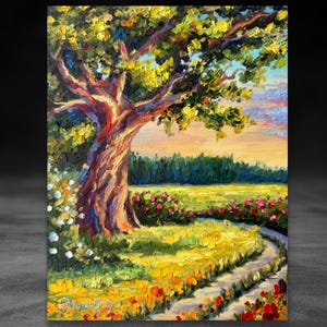 Tree of Life Impasto Oil Painting - Oak Tree Green Landscape Original Art by DianaPigniArt