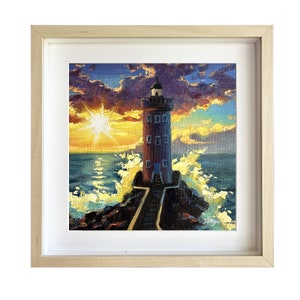 Lighthouse Painting Seascape Original Art Sunset Ocean Impasto Oil Painting Framed Coast Wall Art Marine Nautical Artwork by DianaPigniArt