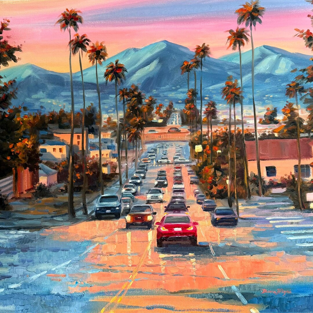 Los Angeles Painting California Original Art Cityscape Impasto Oil ...