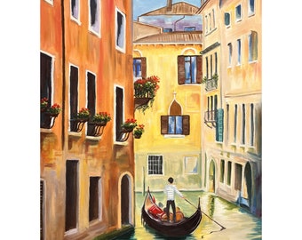 Venice Painting Italy Original Art Boat Italian Hand Painted Oil Painting 28 by 20" Gondola Painting Cityscape Wall Art by DianaPigniArt