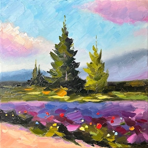 Oregon Painting Lavender Original Art Portland Landscape Impasto Oil Painting 12 Inch Hand Painted Lavender Valley Artwork by DianaPigniArt